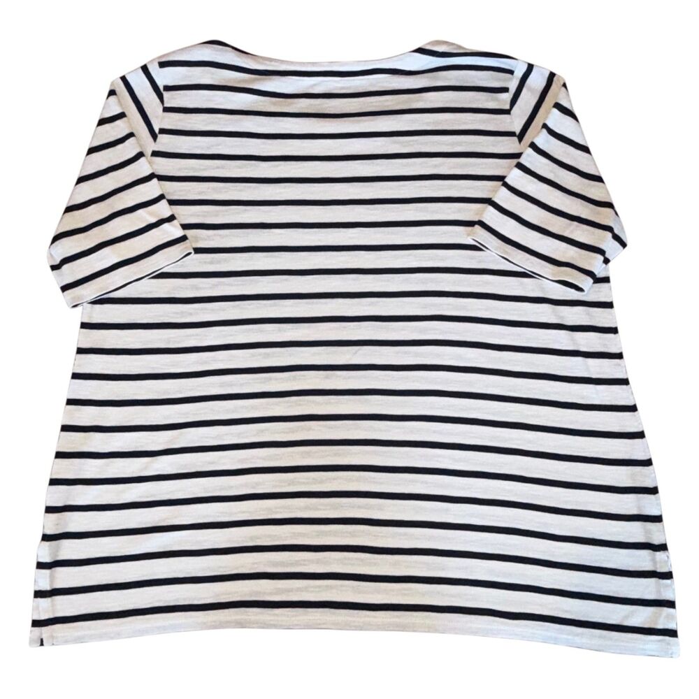 J Jill Pima Slub Scoop Neck Side Slit Tee White Navy Womens Sz Large 100% Cotton - Picture 2 of 6